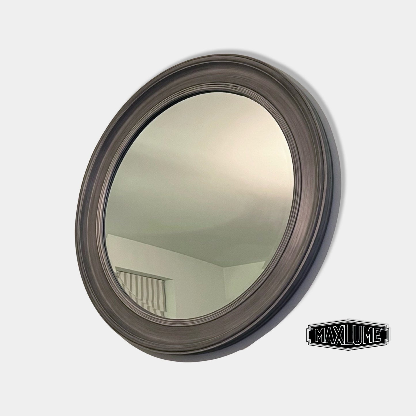 Maxlume ~ Oversized Round Mirror Solid Shabby Chic Washed Grey Industrial 89cm