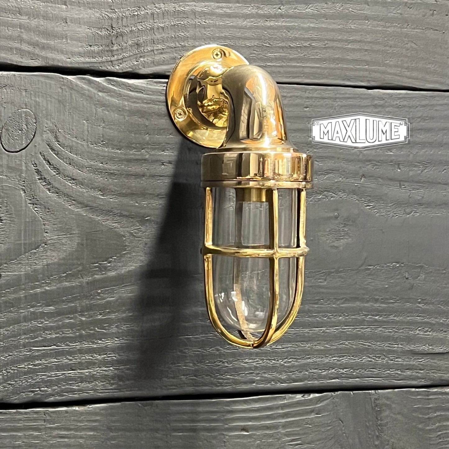 Shingham - Small Solid Brass Swan Neck Industrial Cargo Ship Sconce Marine Light Bulkhead Hand Crafted Wall Light Nautical Passage Way