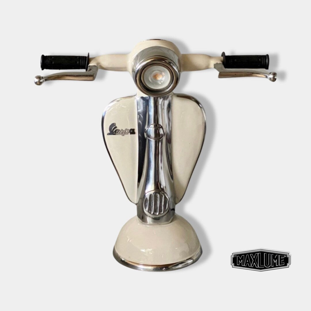 Maxlume ~ White Vespa Scooter Table Lamp Vintage Style | Fabric Cable | Bedroom | Bedside Reading Light | Retro | Dimmable LED Bulb