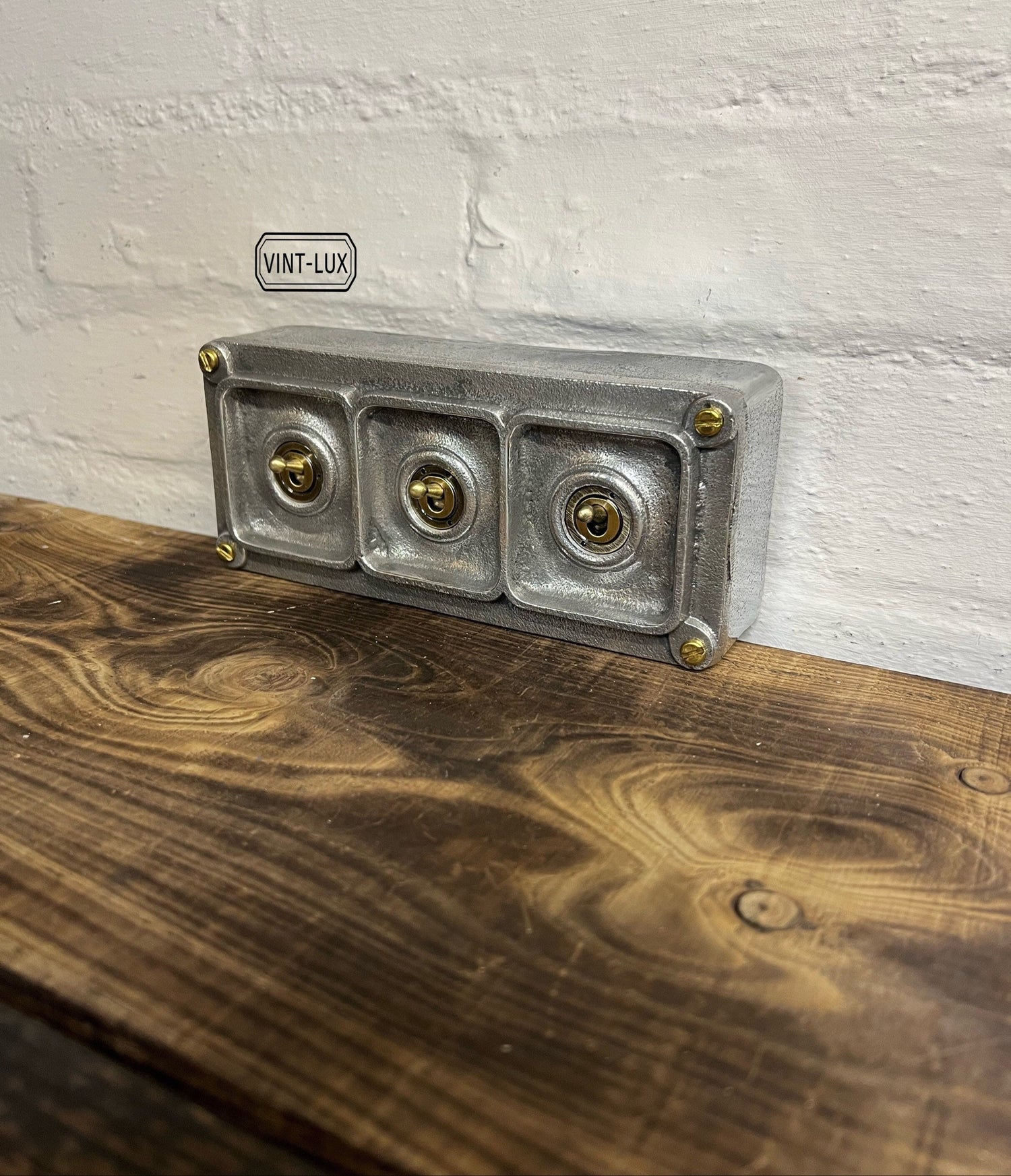 3 Gang 2 Way Solid Cast Metal Light Switch Industrial 2 Way - BS EN Approved Vintage 1950’s Style