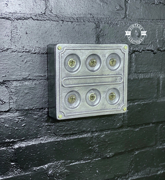 6 Gang 2 Way Solid Cast Metal Light Switch Industrial - BS EN Approved Vintage Crabtree 1950’s Style