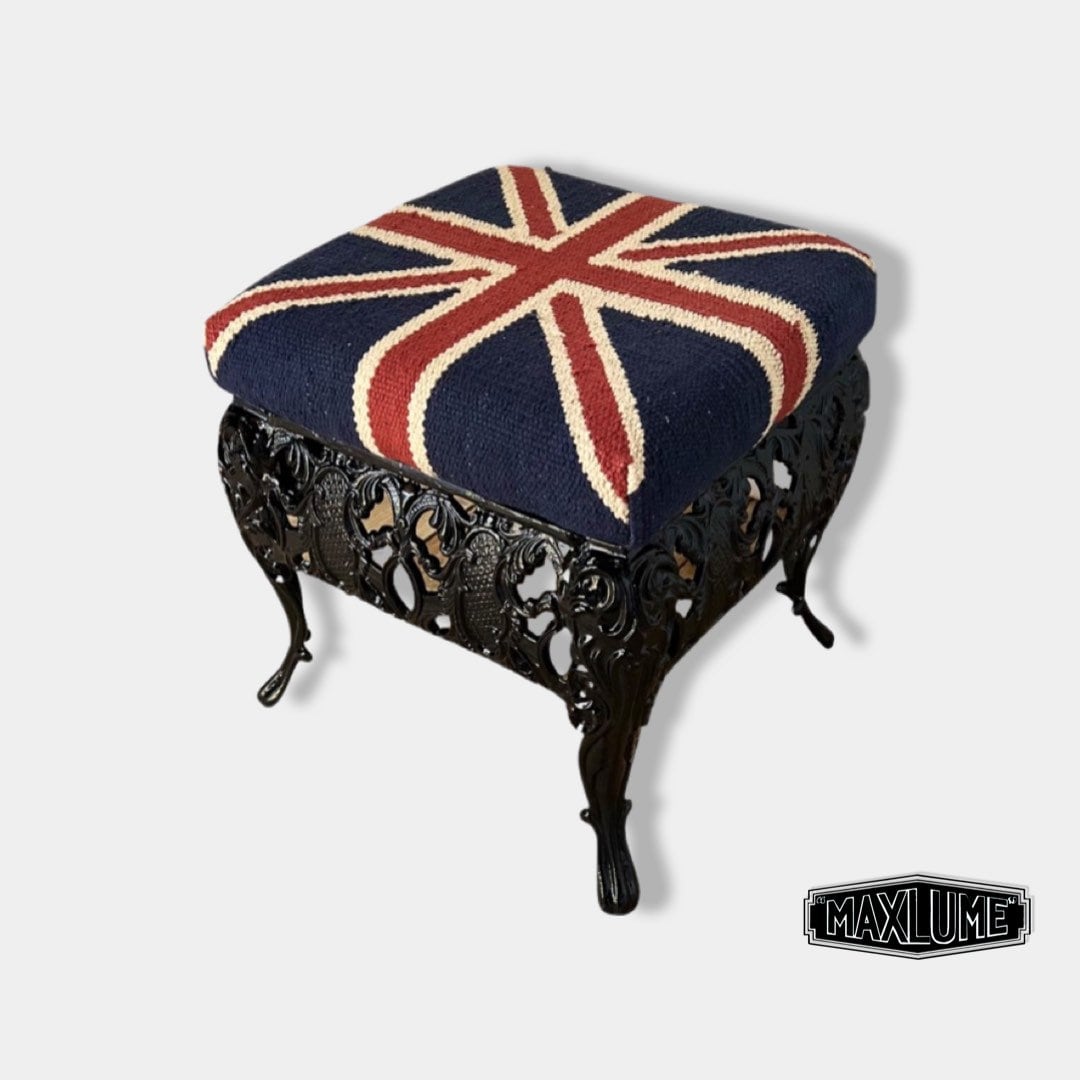 Maxlume ~ Union Jack Flag Bench | Great Britain | Pouf Solid Base | Vintage Style | Floor Standing | Man Cave Stool