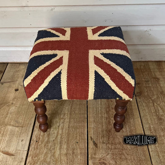 Maxlume ~ Union Jack Flag Bench | Great Britain | Pouf Solid Base | Vintage Style | Floor Standing | Man Cave Stool