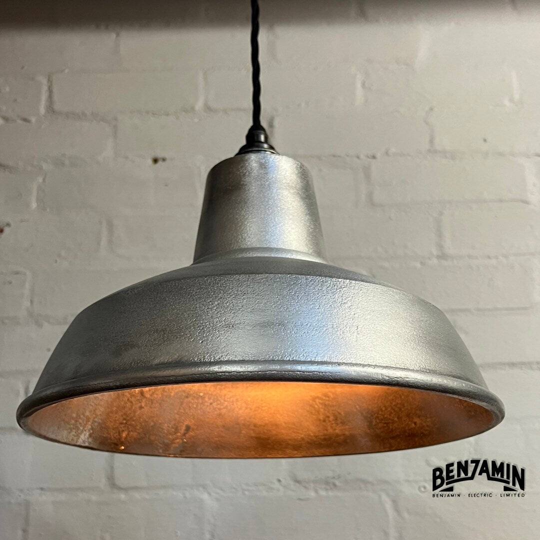 Filby ~ 3 x Solid Cast Shade RLM 1921 Design Pendant Set Galvanised Track Light | Dining Room | Kitchen Table | Vintage