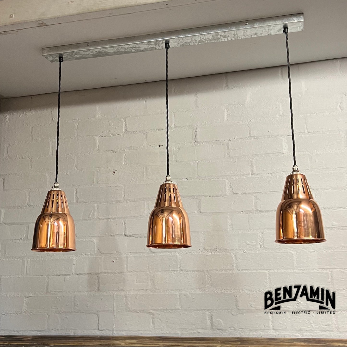 Coltishall ~ 3 x Solid Copper Pendant Set Track Cluster Light | Dining Room | Kitchen Table | Vintage