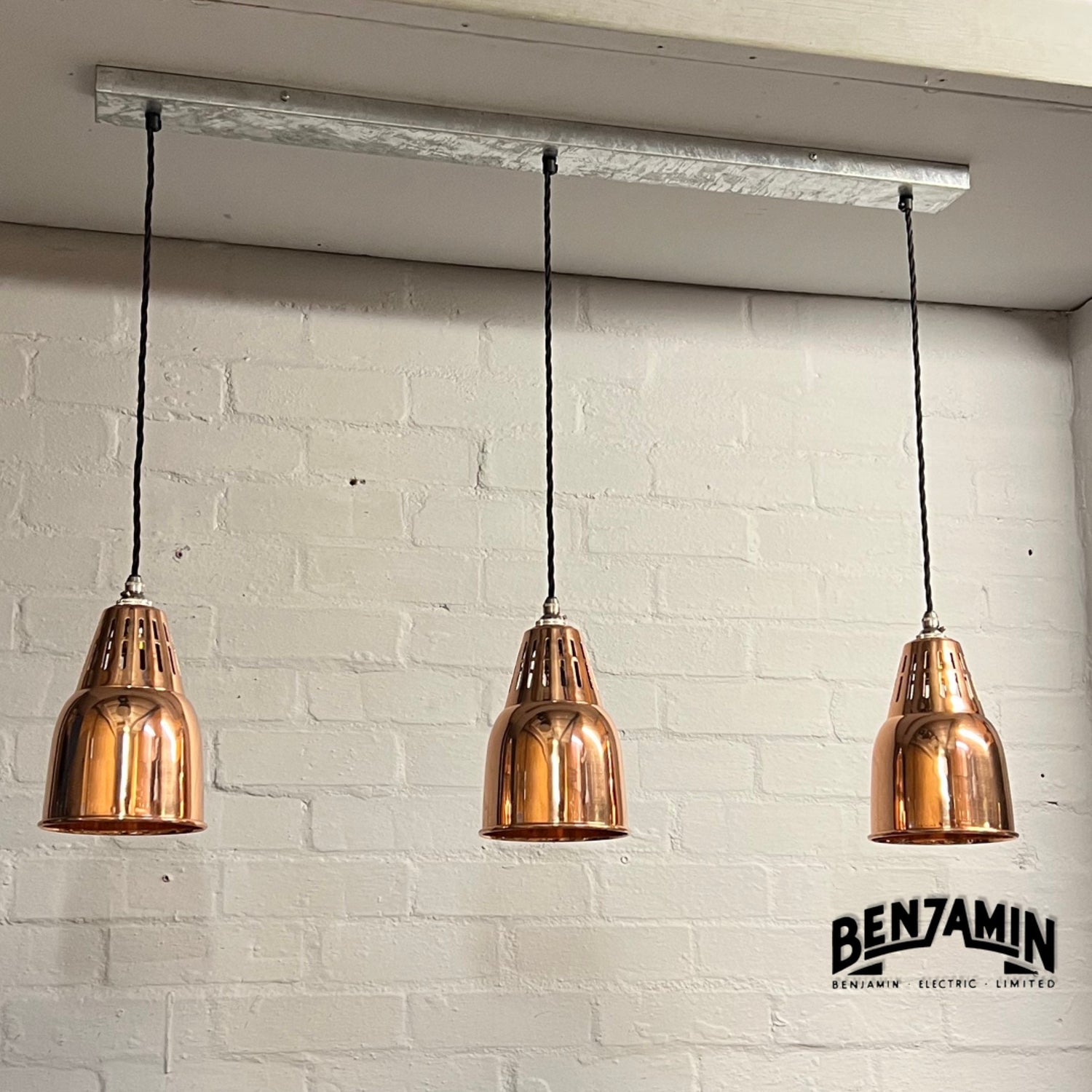 Coltishall ~ 3 x Solid Copper Pendant Set Track Cluster Light | Dining Room | Kitchen Table | Vintage