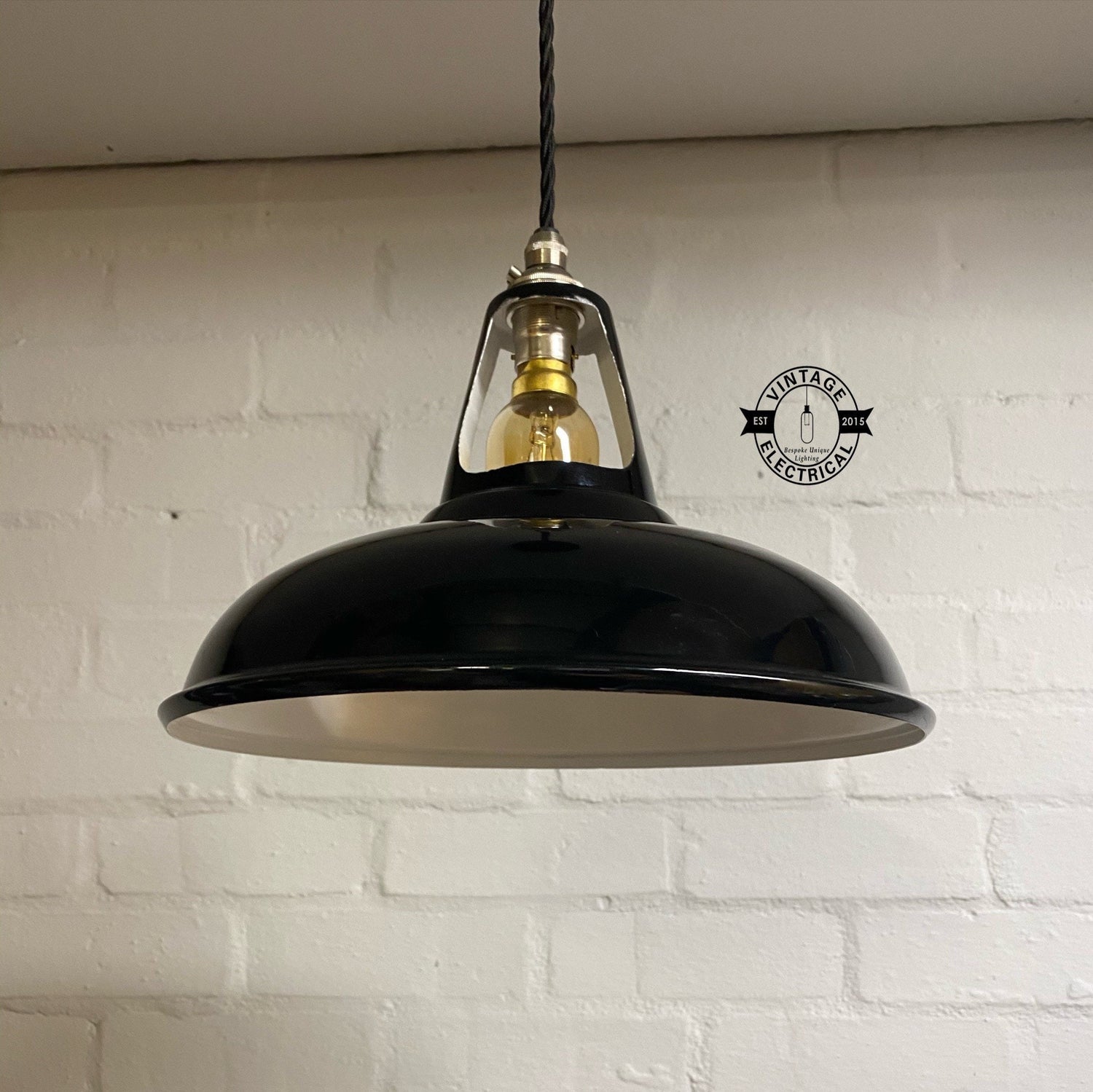 Cawston ~ Black Solid Shade Slotted Design Pendant Set Light | Ceiling Dining Room | Kitchen Table | Vintage Filament Bulb 11 Inch