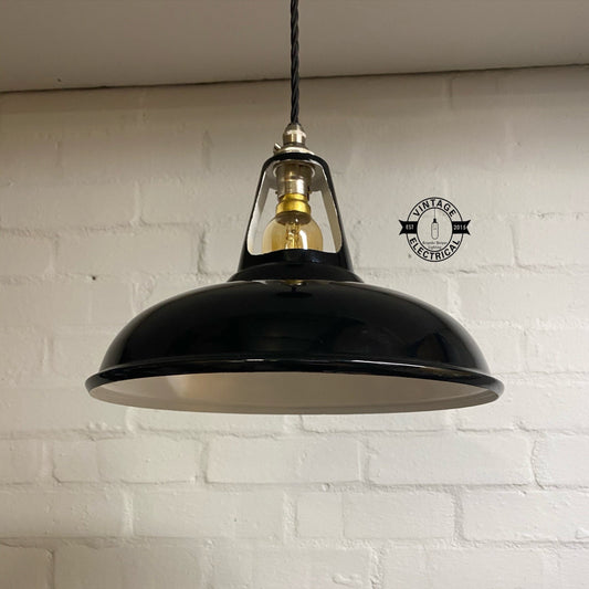 Cawston ~ Black Solid Shade Slotted Design Pendant Set Light | Ceiling Dining Room | Kitchen Table | Vintage Filament Bulb 11 Inch