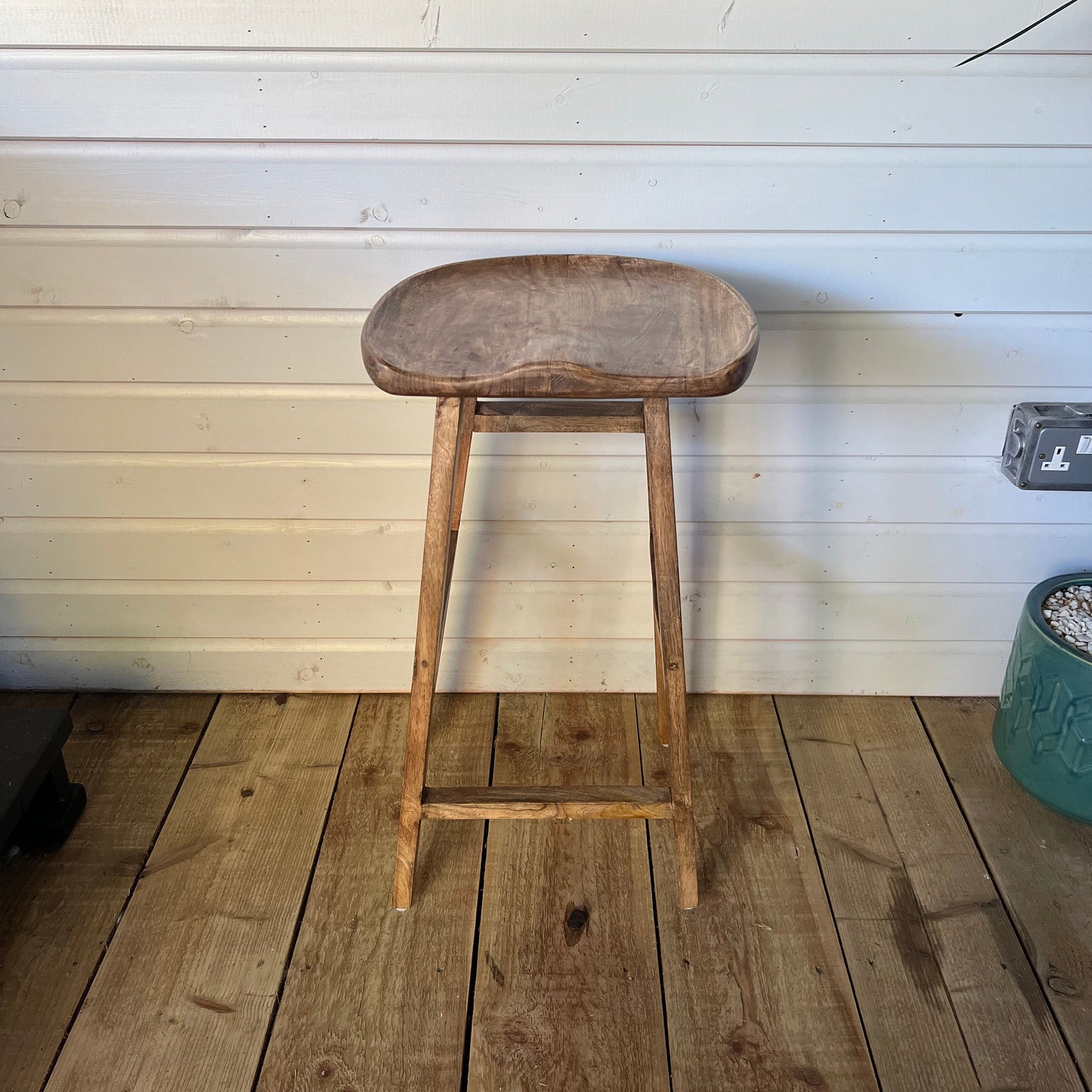 Solid Mango Wooden Top Bar Stool | Vintage Style | | Floor Standing | Kitchen | Industrial Tractor Seat