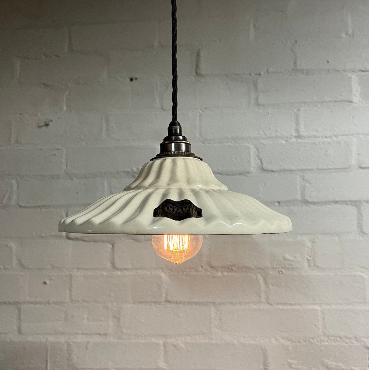 Lenwade ~ White Prismatic Ceramic Shade Light Ceiling Dining Room Kitchen Table Vintage Edison Filament Lamps Pendant Bar | 10 Inch