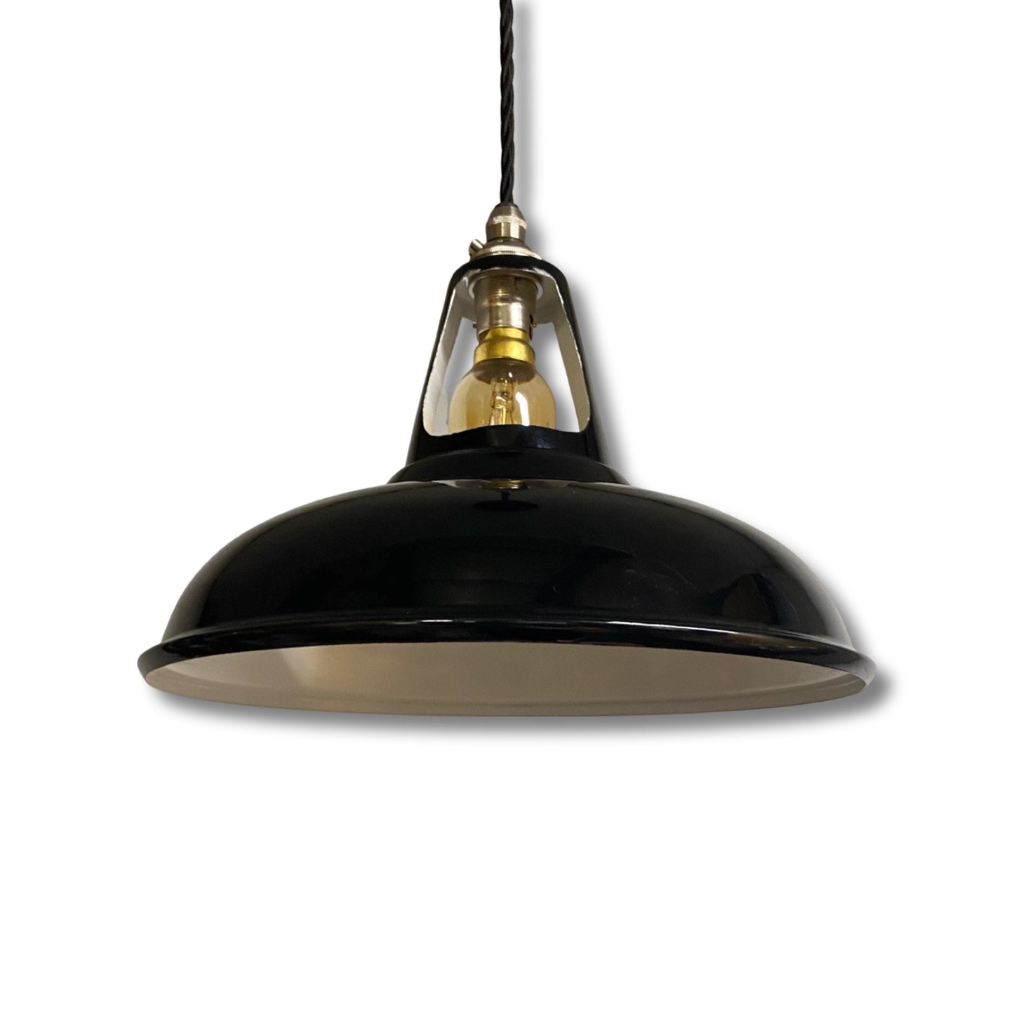 Cawston ~ Black Solid Shade Slotted Design Pendant Set Light | Ceiling Dining Room | Kitchen Table | Vintage Filament Bulb 11 Inch