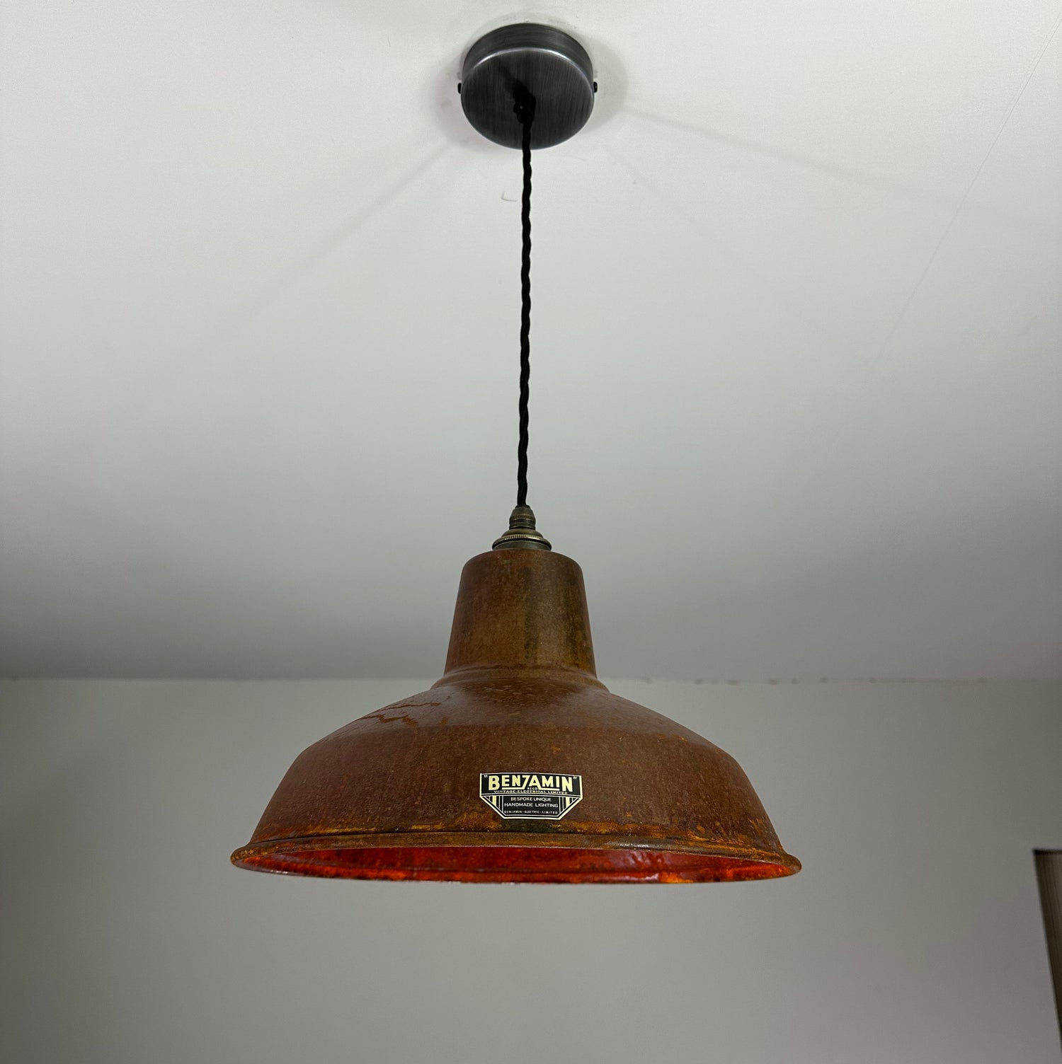 Filby ~ Rusted Solid Steel Industrial factory shade light ceiling dining room kitchen table vintage edison filament lamps pendant 12.5 Inch