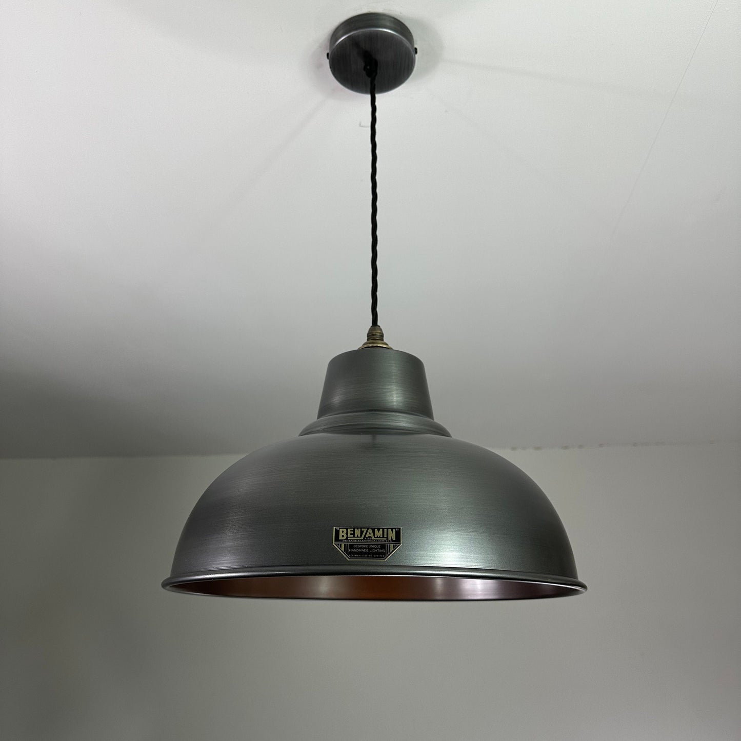 Salthouse XL ~ Pewter Grey Industrial factory shade light ceiling dining room kitchen table vintage filament lamps pendant 14.5 Inch