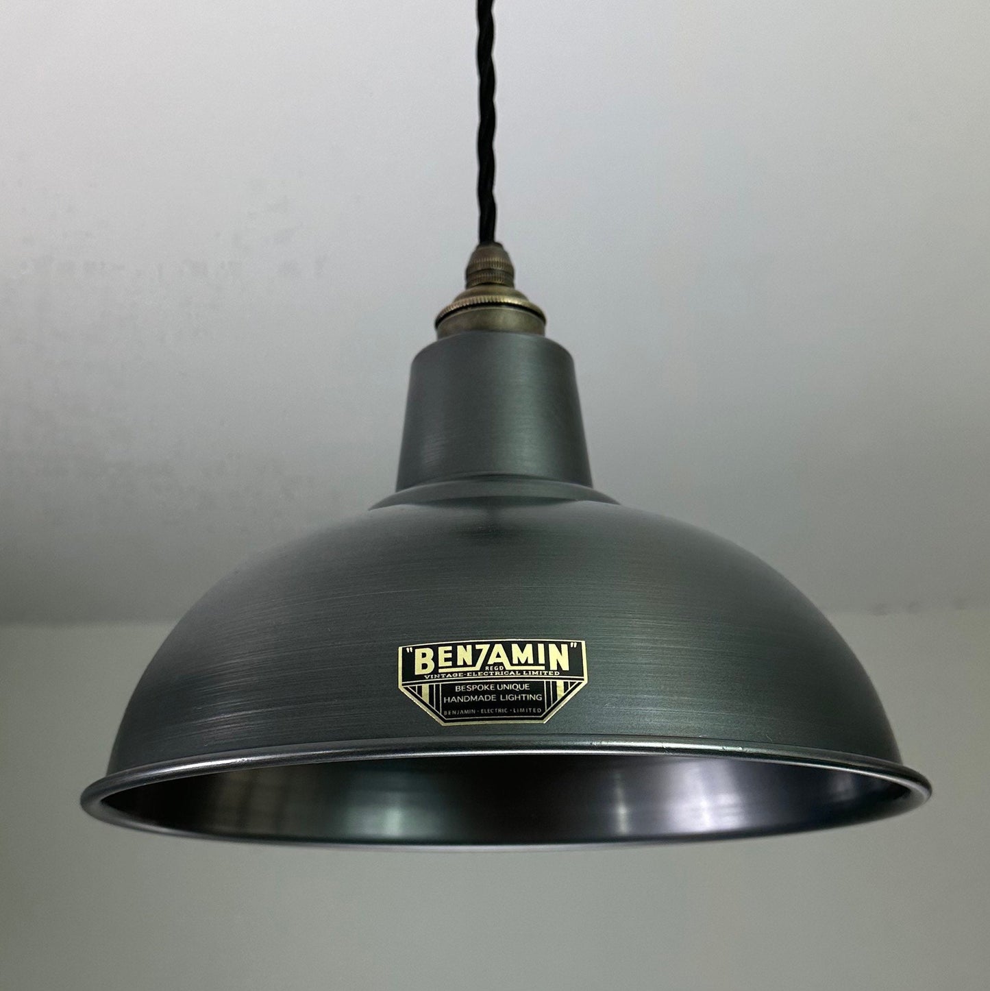 Salthouse ~ Pewter Grey Industrial Factory Shade light ceiling dining room kitchen table vintage pendant 10 Inch