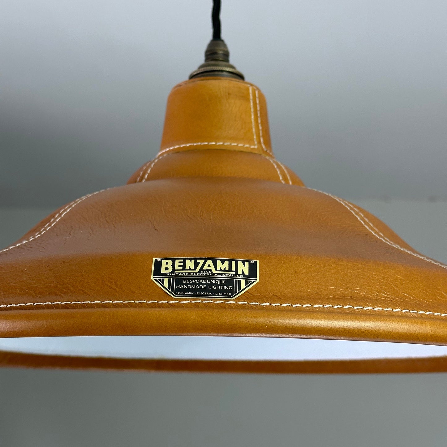 Bawsey ~ Genuine Leather Industrial factory shade light ceiling dining room kitchen table vintage edison filament lamps pendant | 16 Inch