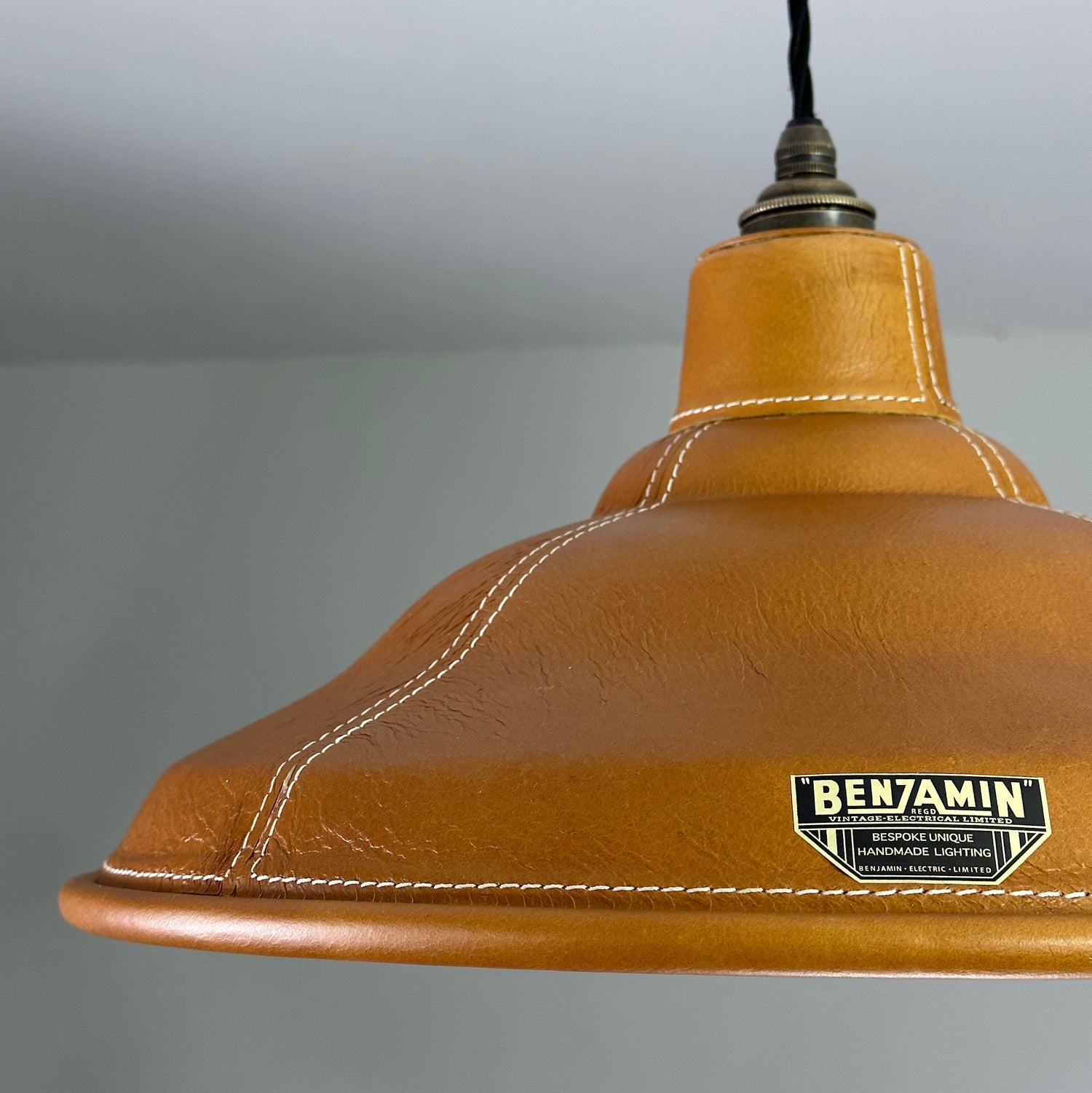 Bawsey ~ Genuine Leather Industrial factory shade light ceiling dining room kitchen table vintage edison filament lamps pendant | 16 Inch