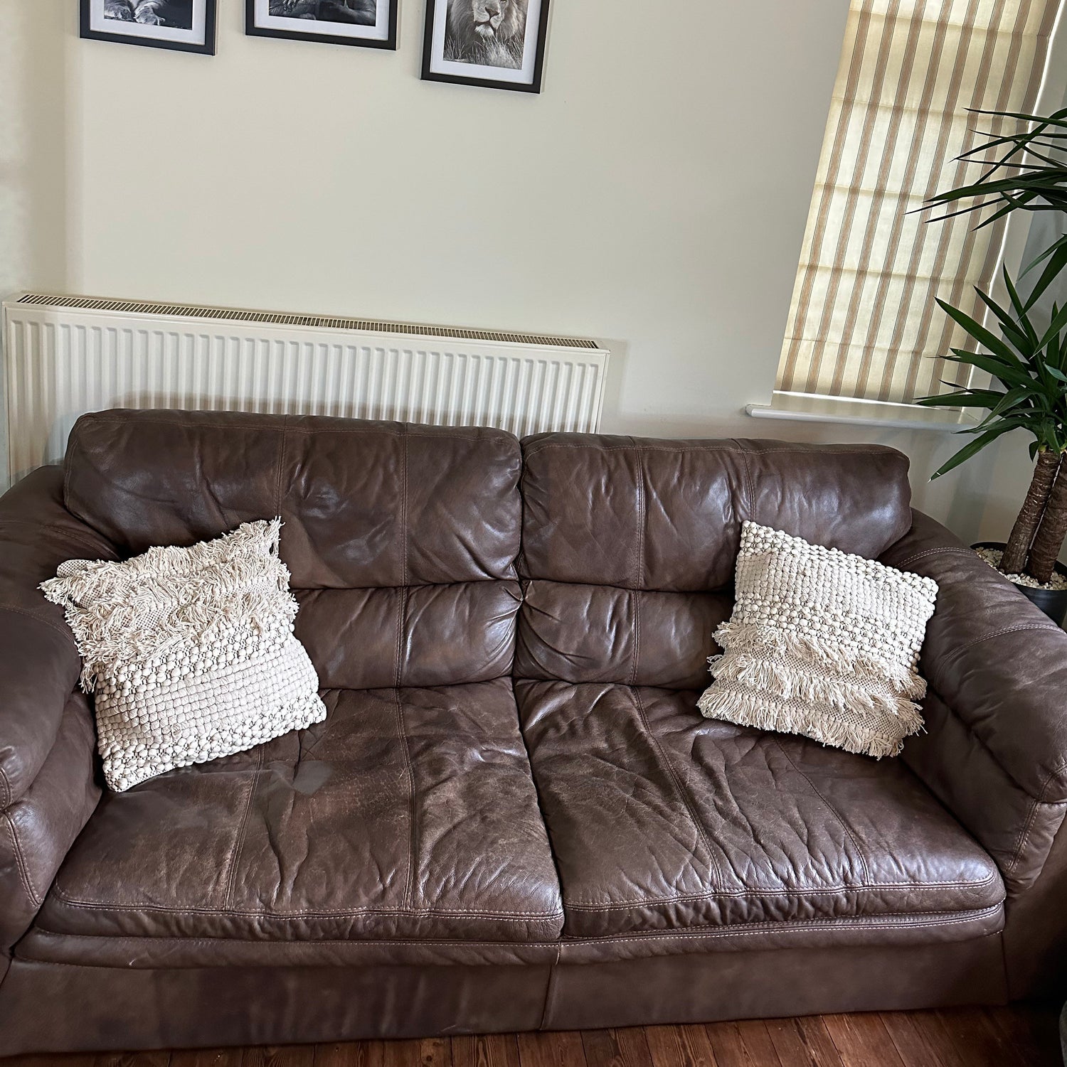 Maxlume ~ 16x16 Beige Boho Cushion, Woven Wool Cover, Plait Detail, Braided Pillow, Comes Filled