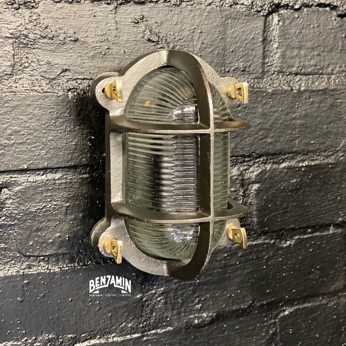 Walsingham ~ Solid Cast Iron Caged Bulkhead Industrial Wall Light | Outdoor & Bathroom | Outdoor Garden | Vintage Oval 