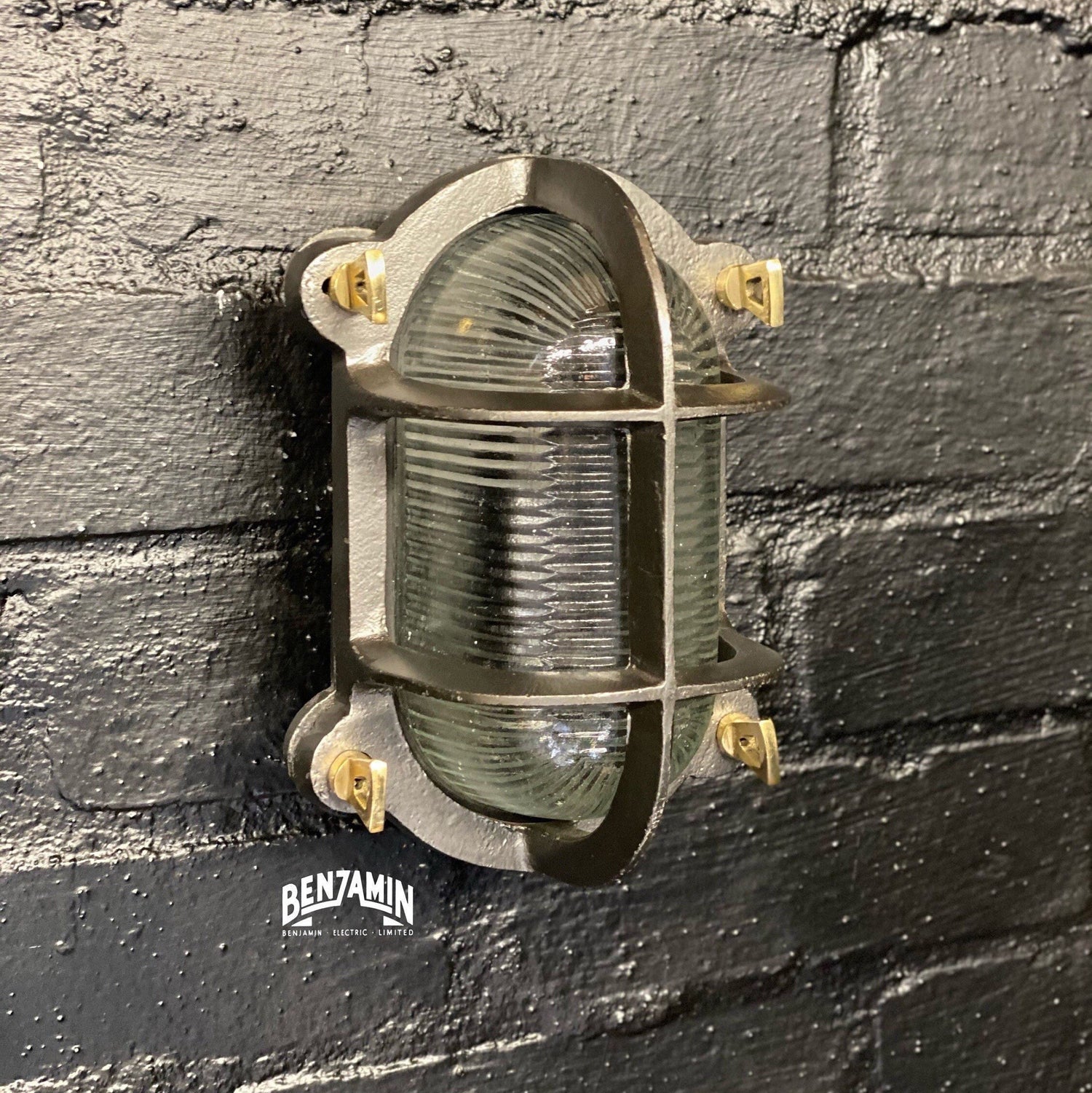 Walsingham ~ Solid Cast Iron Caged Bulkhead Industrial Wall Light | Outdoor & Bathroom | Outdoor Garden | Vintage Oval 