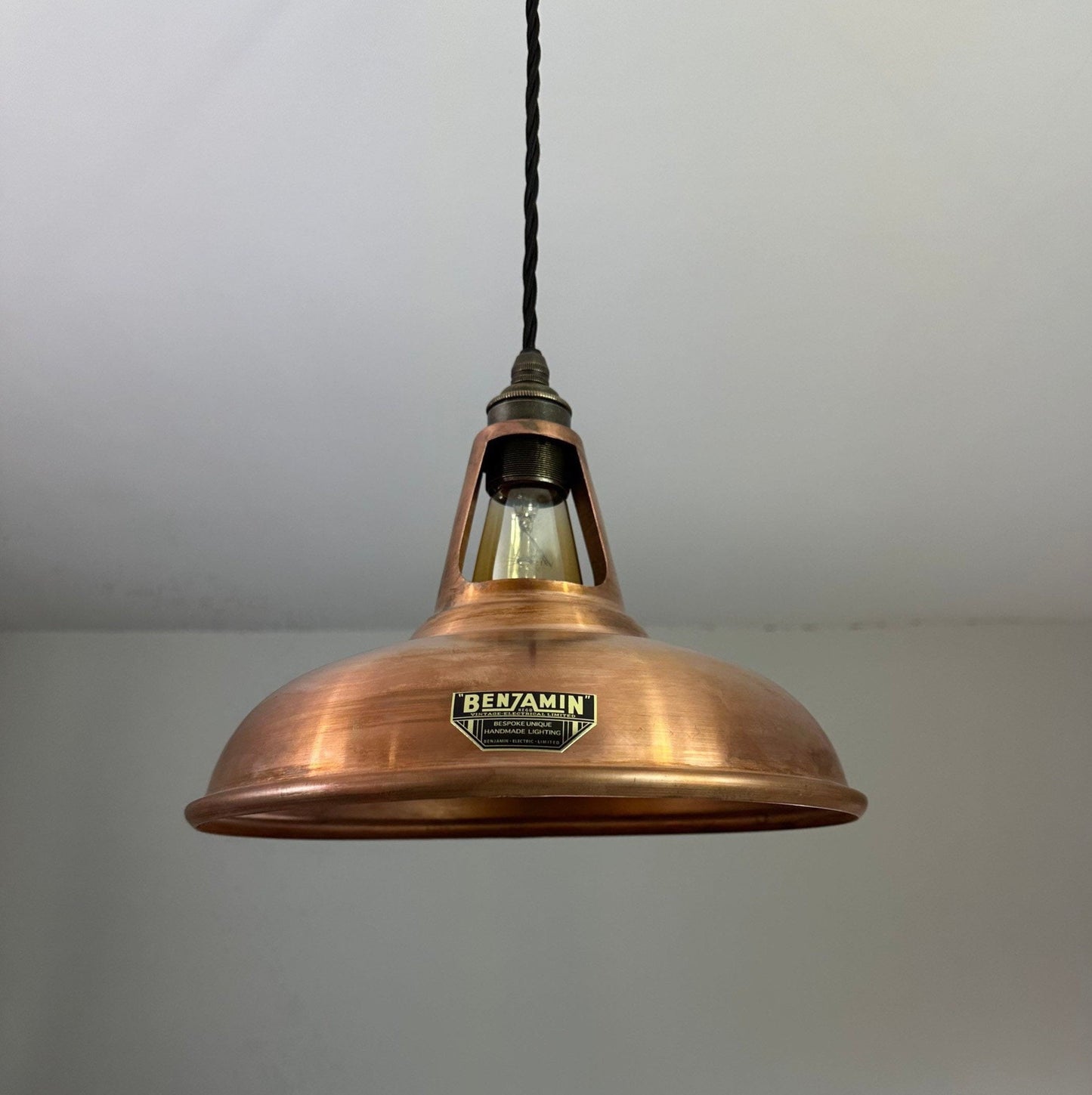 Cawston ~ Antique Copper Shade 1932 Design Pendant Set Light | Ceiling Dining Room | Kitchen Table | Vintage Filament Bulb | 11 Inch