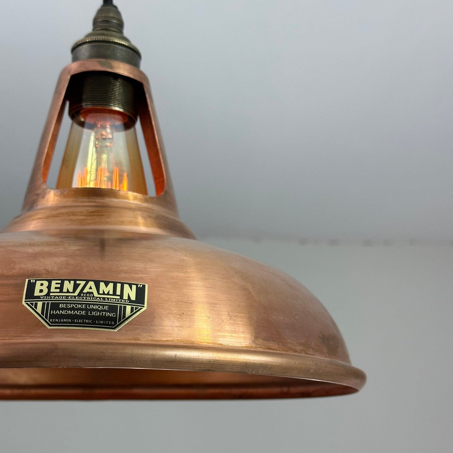 Cawston ~ Antique Copper Shade 1932 Design Pendant Set Light | Ceiling Dining Room | Kitchen Table | Vintage Filament Bulb | 11 Inch