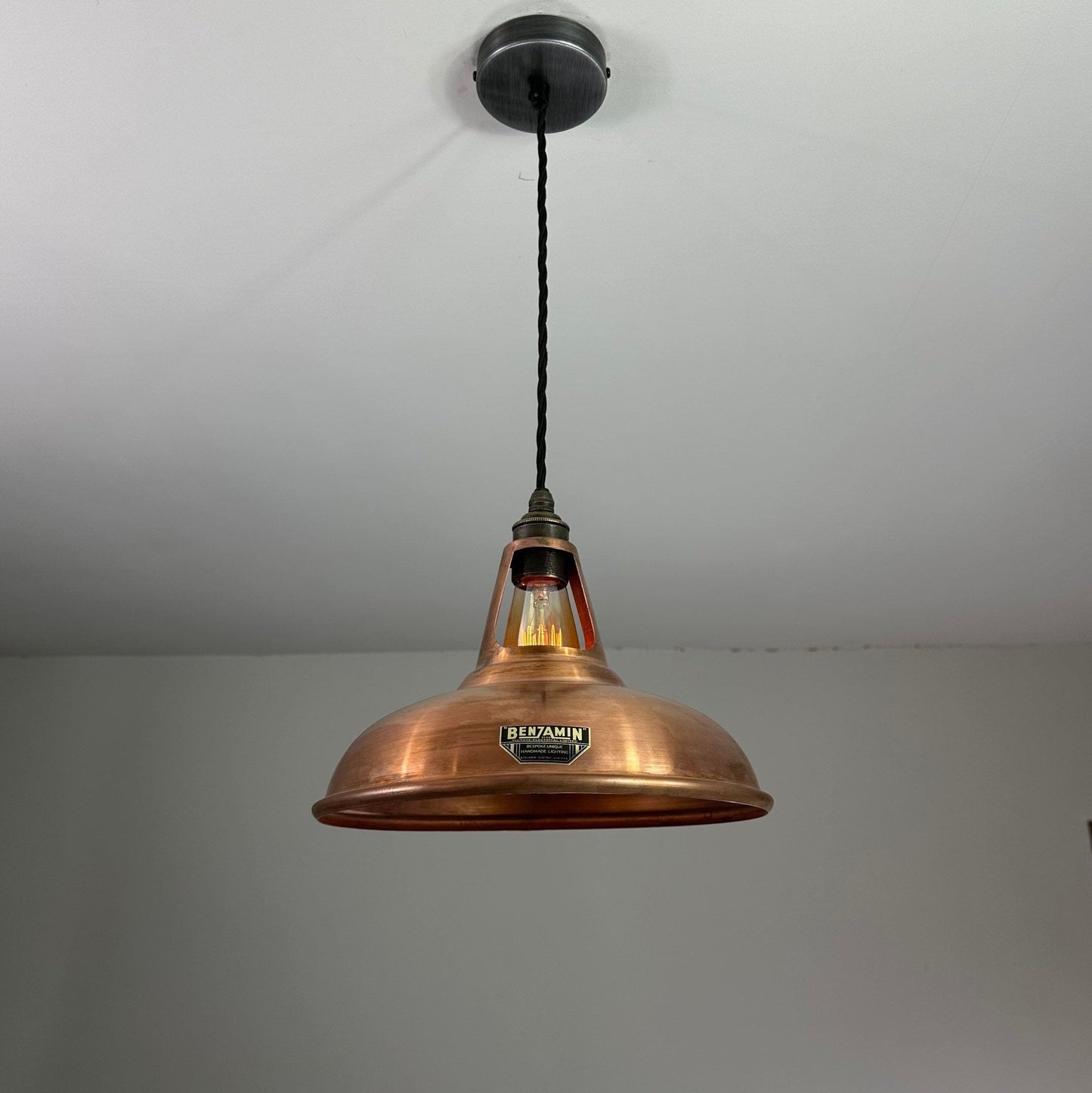 Cawston ~ Antique Copper Shade 1932 Design Pendant Set Light | Ceiling Dining Room | Kitchen Table | Vintage Filament Bulb | 11 Inch