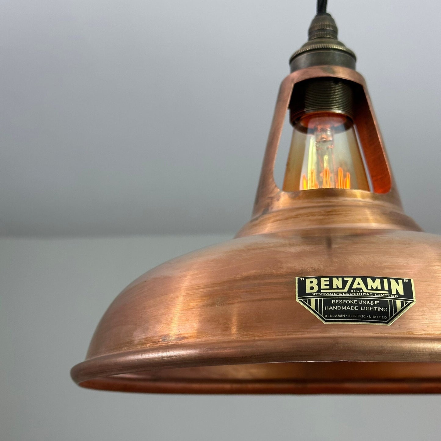 Cawston ~ Antique Copper Shade 1932 Design Pendant Set Light | Ceiling Dining Room | Kitchen Table | Vintage Filament Bulb | 11 Inch