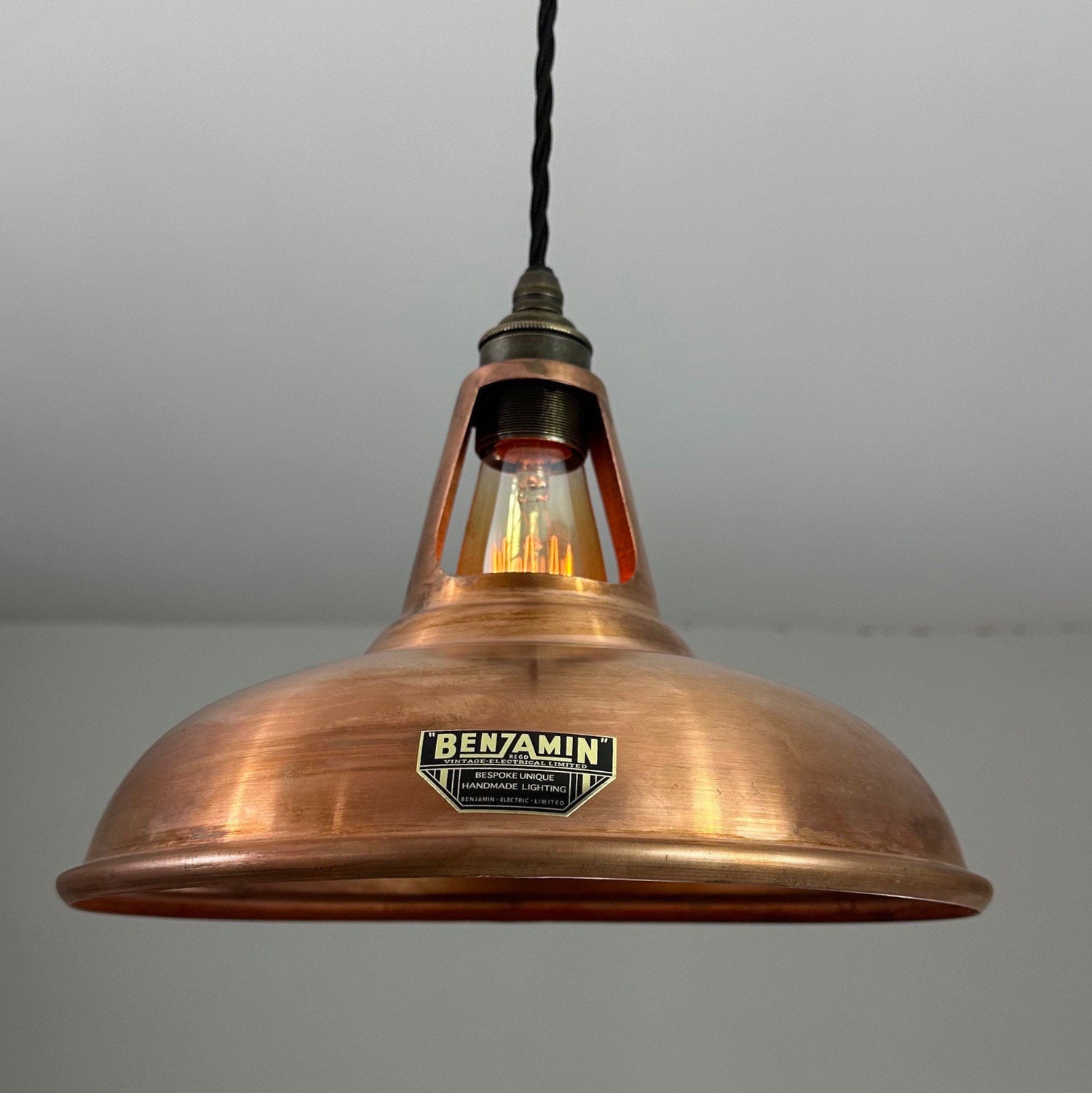 Cawston ~ Antique Copper Shade 1932 Design Pendant Set Light | Ceiling Dining Room | Kitchen Table | Vintage Filament Bulb | 11 Inch