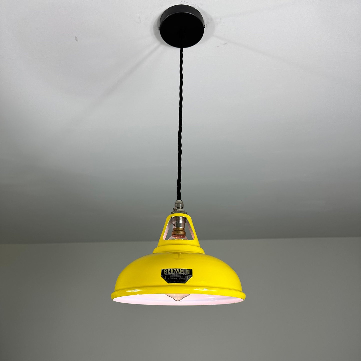 Cawston Small ~ Yellow Solid Industrial 1932 Design Shade Pendant Set Light | Ceiling Dining Room | Kitchen Table | Vintage 9 Inch