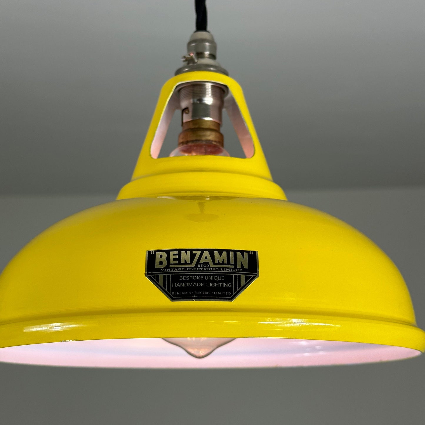 Cawston Small ~ Yellow Solid Industrial 1932 Design Shade Pendant Set Light | Ceiling Dining Room | Kitchen Table | Vintage 9 Inch