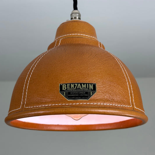 Trimingham ~ Real Leather Hand Stitched Solid Shade Light | Ceiling Dining Room | Kitchen Table | Vintage | Shade Only