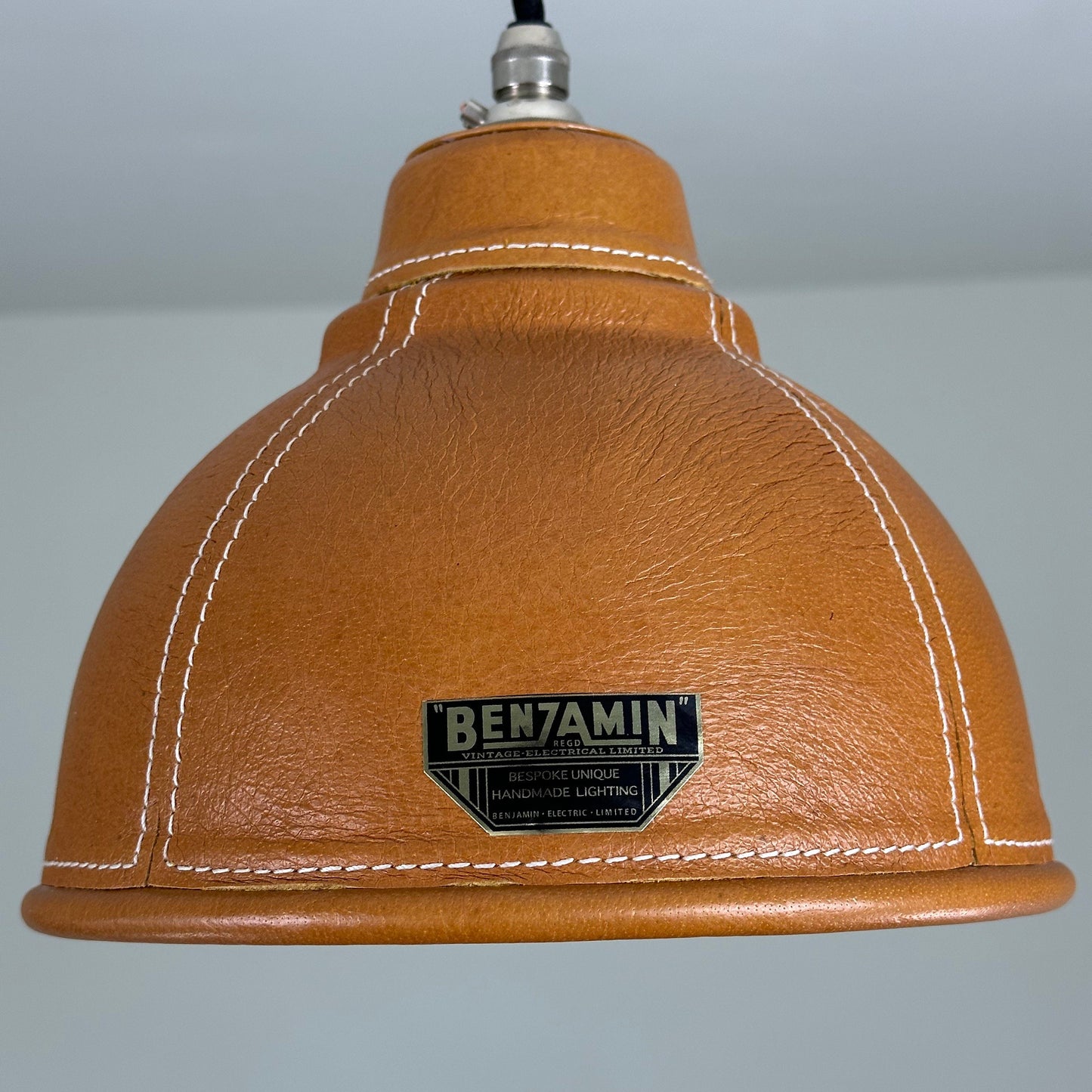 Trimingham ~ Real Leather Hand Stitched Solid Shade Light | Ceiling Dining Room | Kitchen Table | Vintage | Shade Only