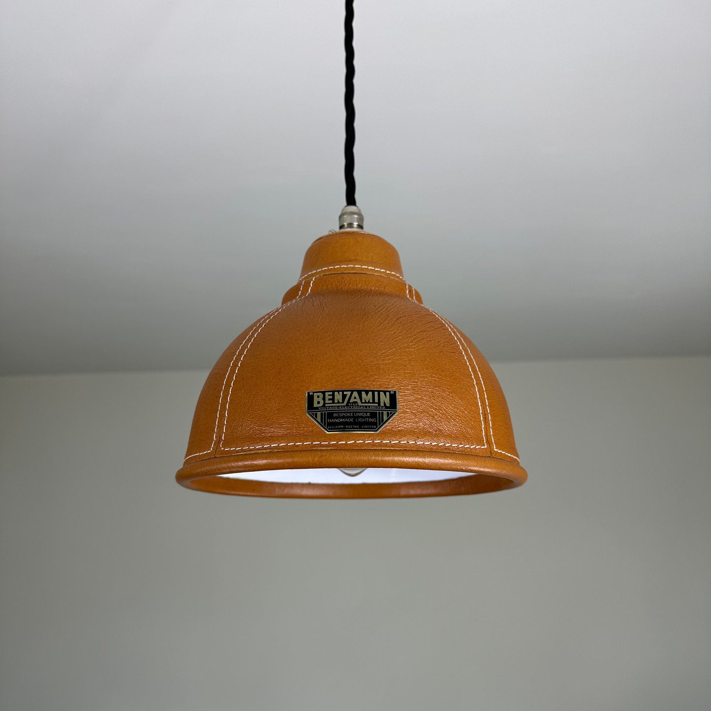 Trimingham ~ Real Leather Hand Stitched Solid Shade Light | Ceiling Dining Room | Kitchen Table | Vintage | Shade Only