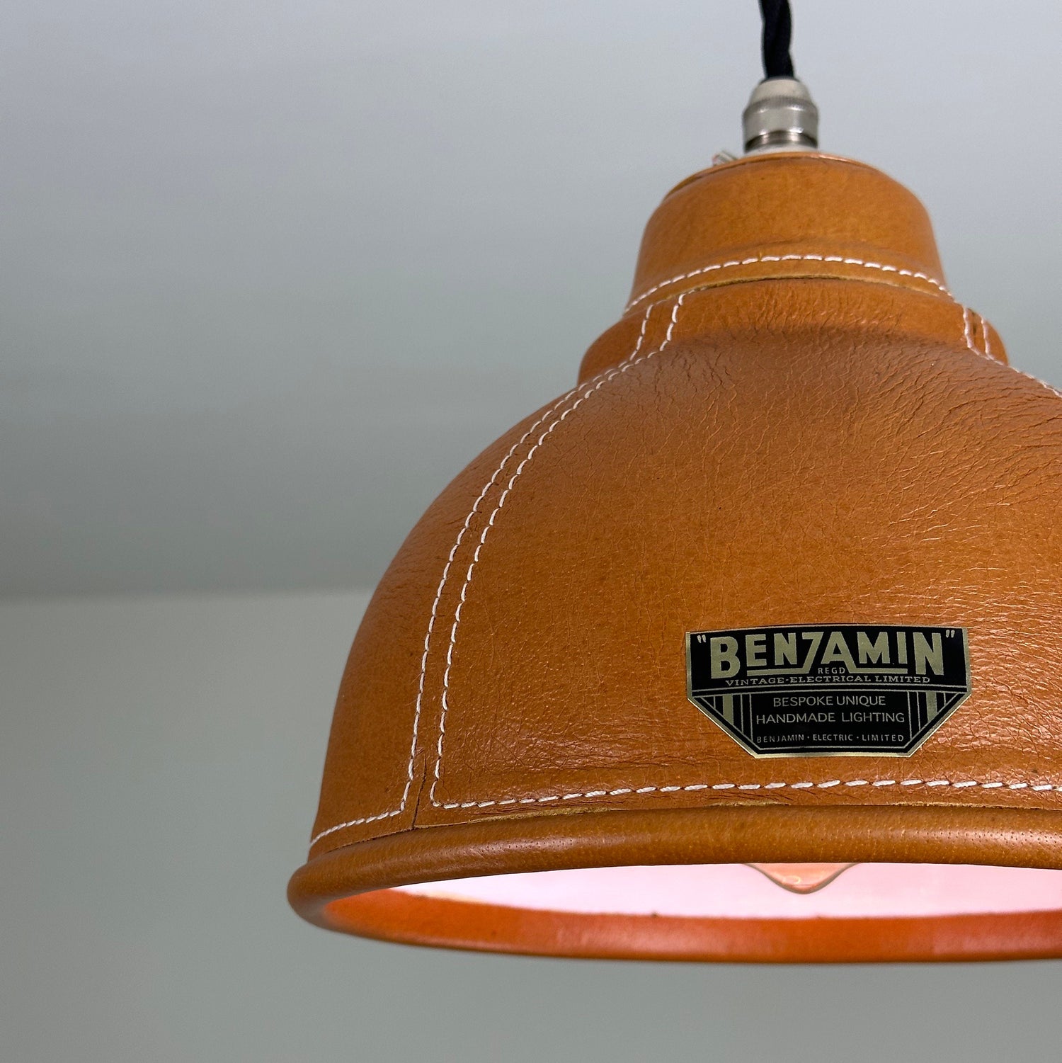 Trimingham ~ Real Leather Hand Stitched Solid Shade Light | Ceiling Dining Room | Kitchen Table | Vintage | Shade Only