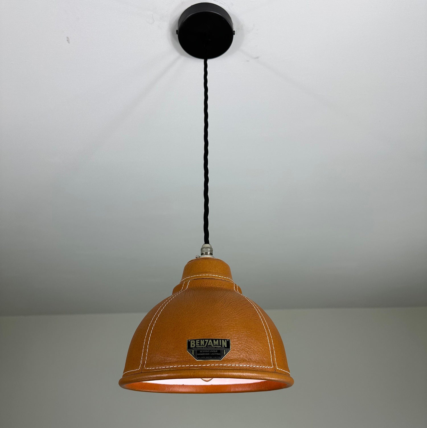 Trimingham ~ Real Leather Hand Stitched Solid Shade Light | Ceiling Dining Room | Kitchen Table | Vintage | Shade Only