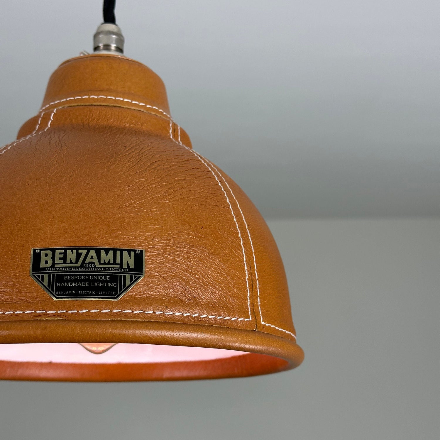 Trimingham ~ Real Leather Hand Stitched Solid Shade Light | Ceiling Dining Room | Kitchen Table | Vintage | Shade Only