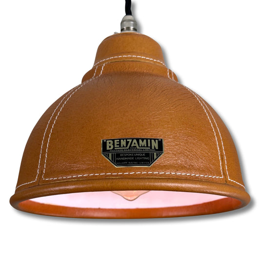 Trimingham ~ Real Leather Hand Stitched Solid Shade Light | Ceiling Dining Room | Kitchen Table | Vintage | Shade Only