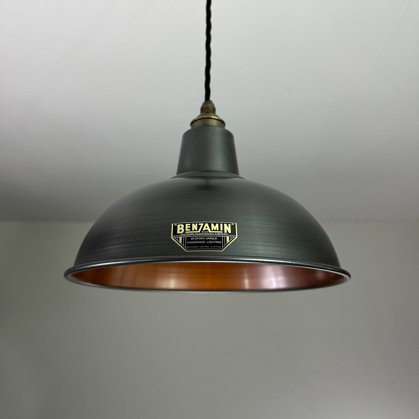 Salthouse ~ Pewter Grey Industrial Factory Shade light ceiling dining room kitchen table vintage pendant 10 Inch