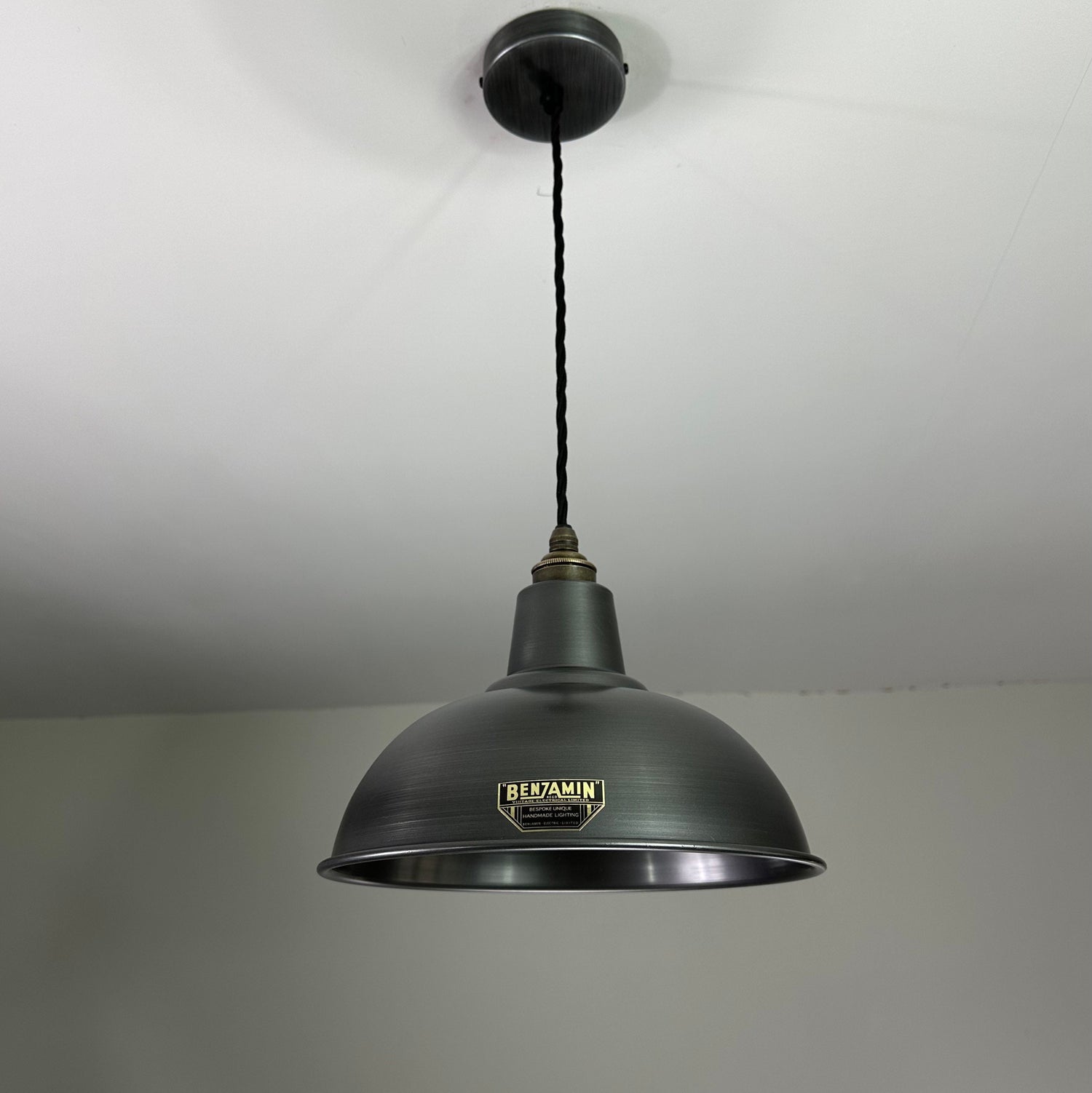 Salthouse ~ Pewter Grey Industrial Factory Shade light ceiling dining room kitchen table vintage pendant 10 Inch