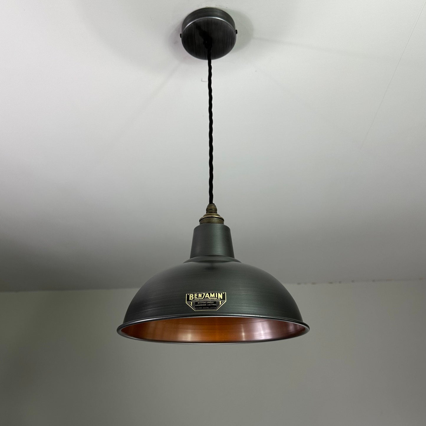 Salthouse ~ Pewter Grey Industrial Factory Shade light ceiling dining room kitchen table vintage pendant 10 Inch