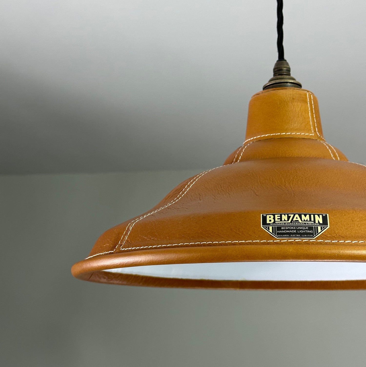 Bawsey ~ Genuine Leather Industrial factory shade light ceiling dining room kitchen table vintage edison filament lamps pendant | 16 Inch