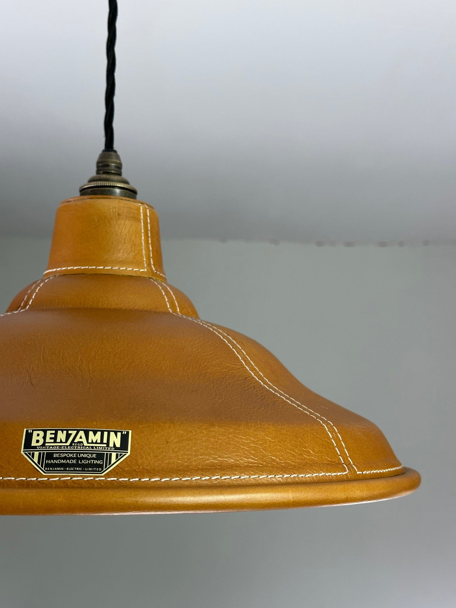 Bawsey ~ Genuine Leather Industrial factory shade light ceiling dining room kitchen table vintage edison filament lamps pendant | 16 Inch