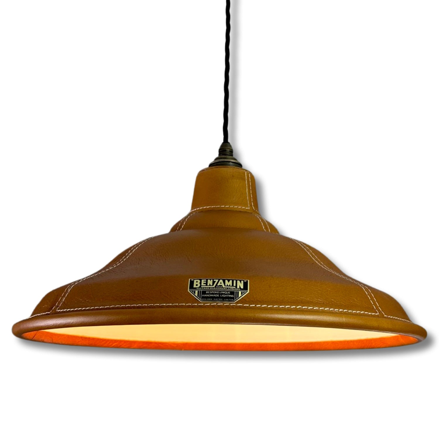 Bawsey ~ Genuine Leather Industrial factory shade light ceiling dining room kitchen table vintage edison filament lamps pendant | 16 Inch