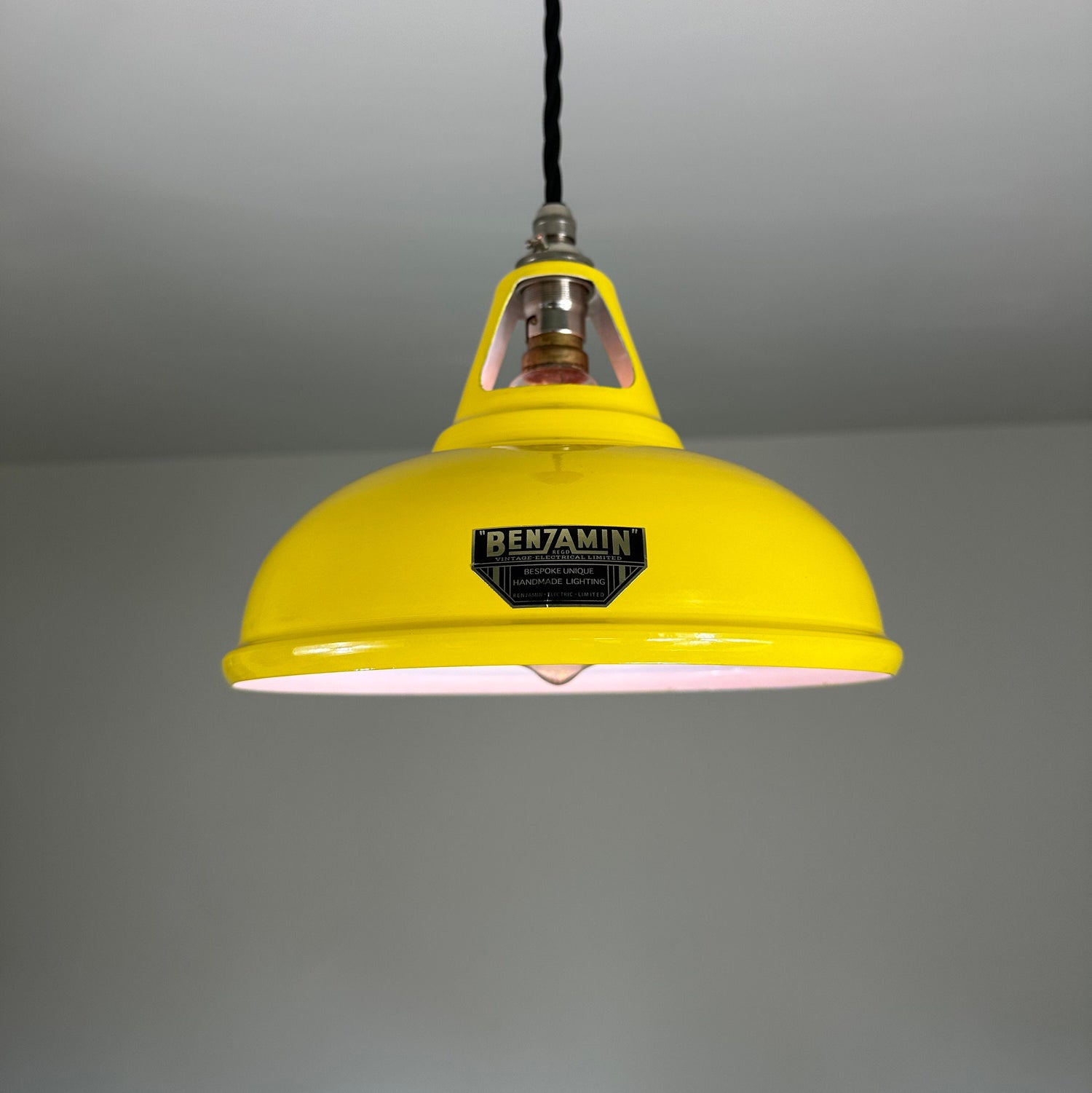 Cawston Small ~ Yellow Solid Industrial 1932 Design Shade Pendant Set Light | Ceiling Dining Room | Kitchen Table | Vintage 9 Inch