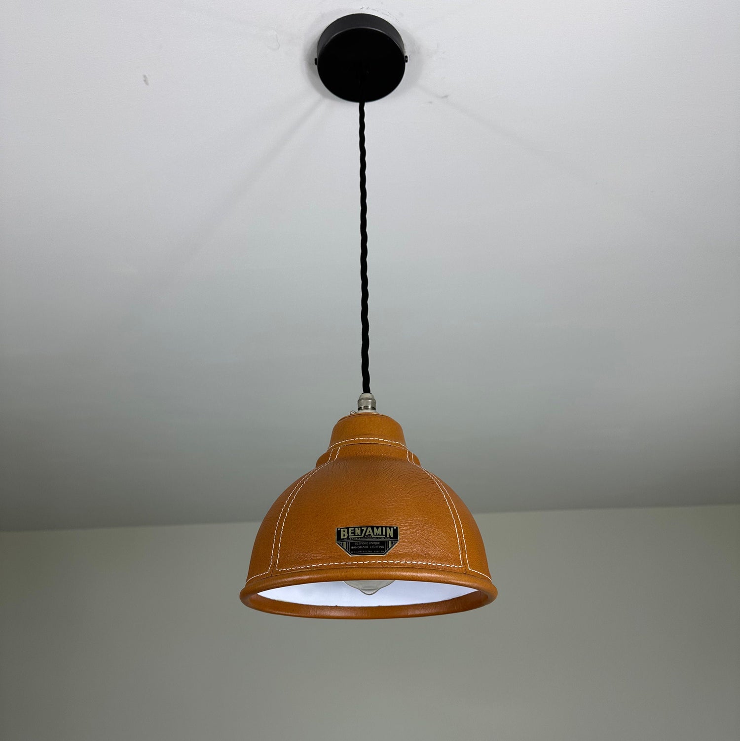 Trimingham ~ Real Leather Hand Stitched Solid Shade Light | Ceiling Dining Room | Kitchen Table | Vintage | Shade Only