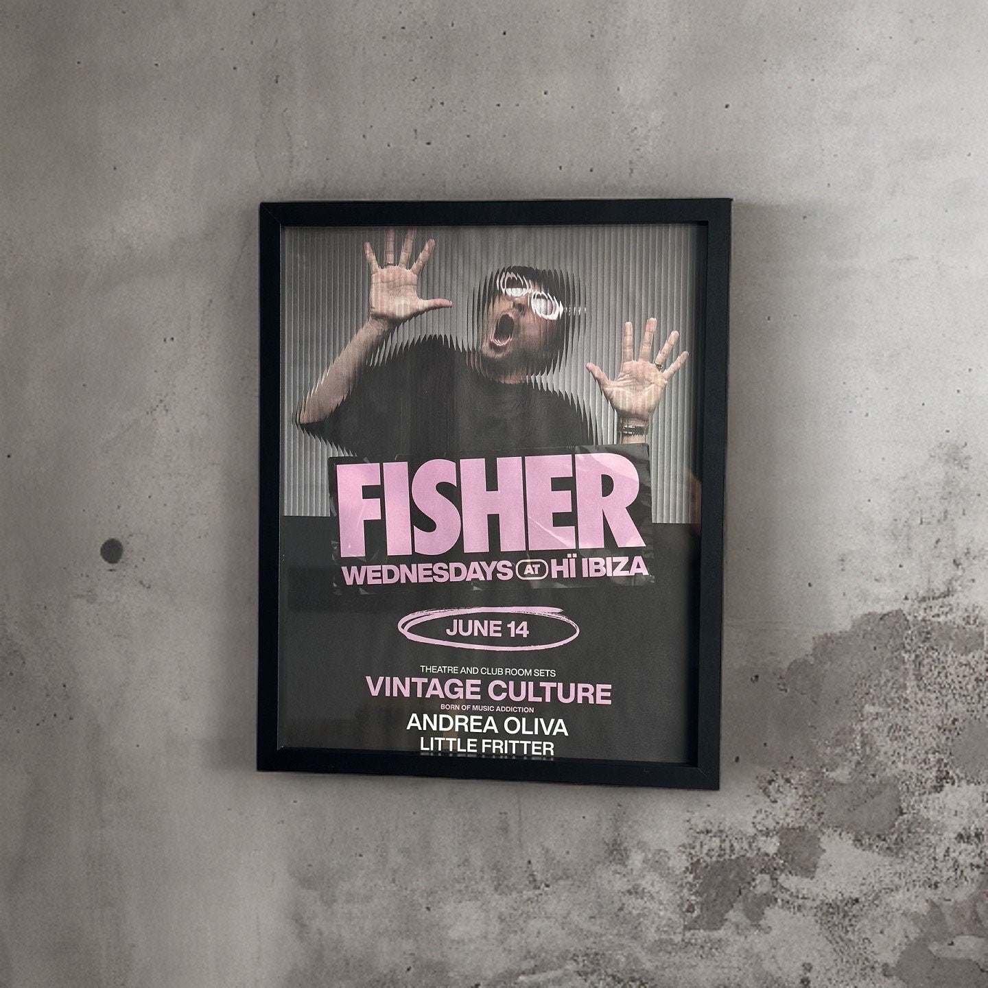 Fisher ~ Genuine Ibiza Framed Dj Artwork | Hi Ibiza | A3 Luxury Black Frame