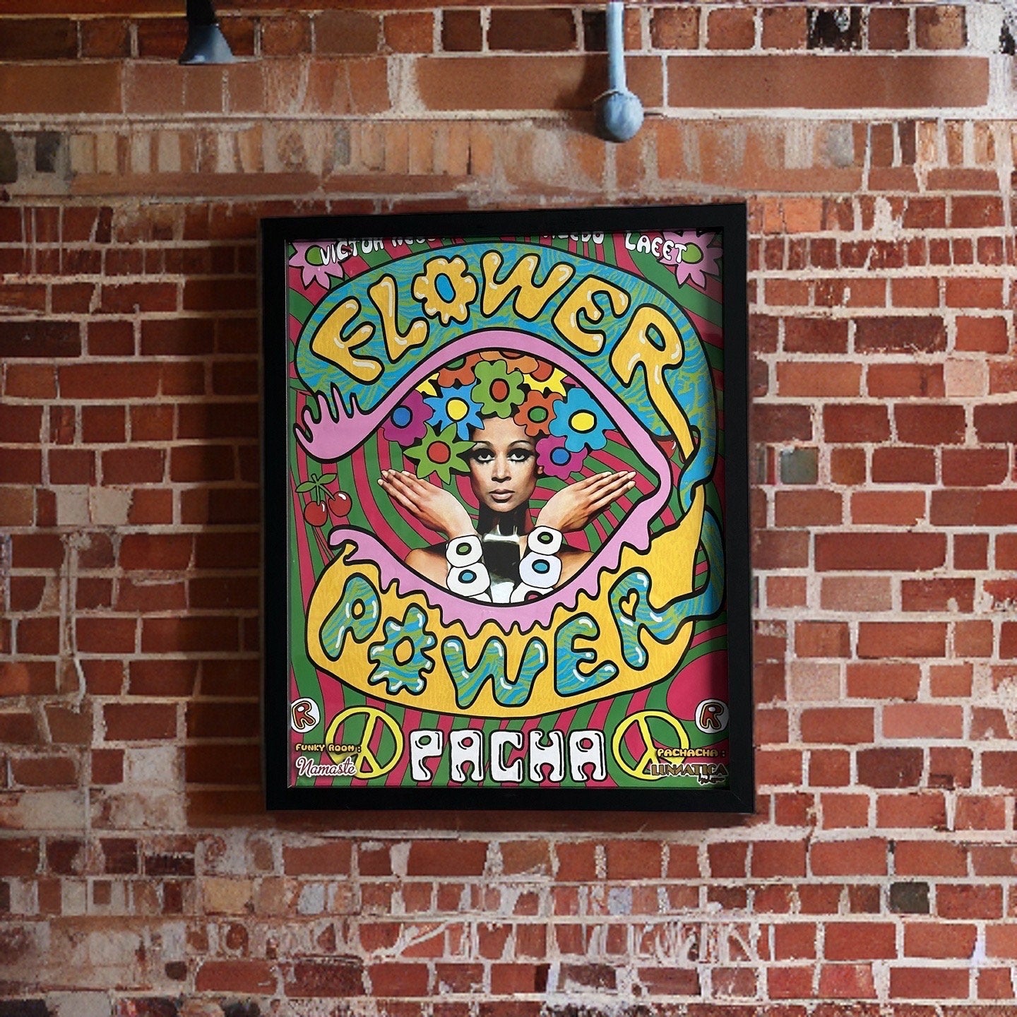 Flower Power ~ Genuine Pacha Ibiza Framed Dj Artwork | A3 Luxury Black Frame