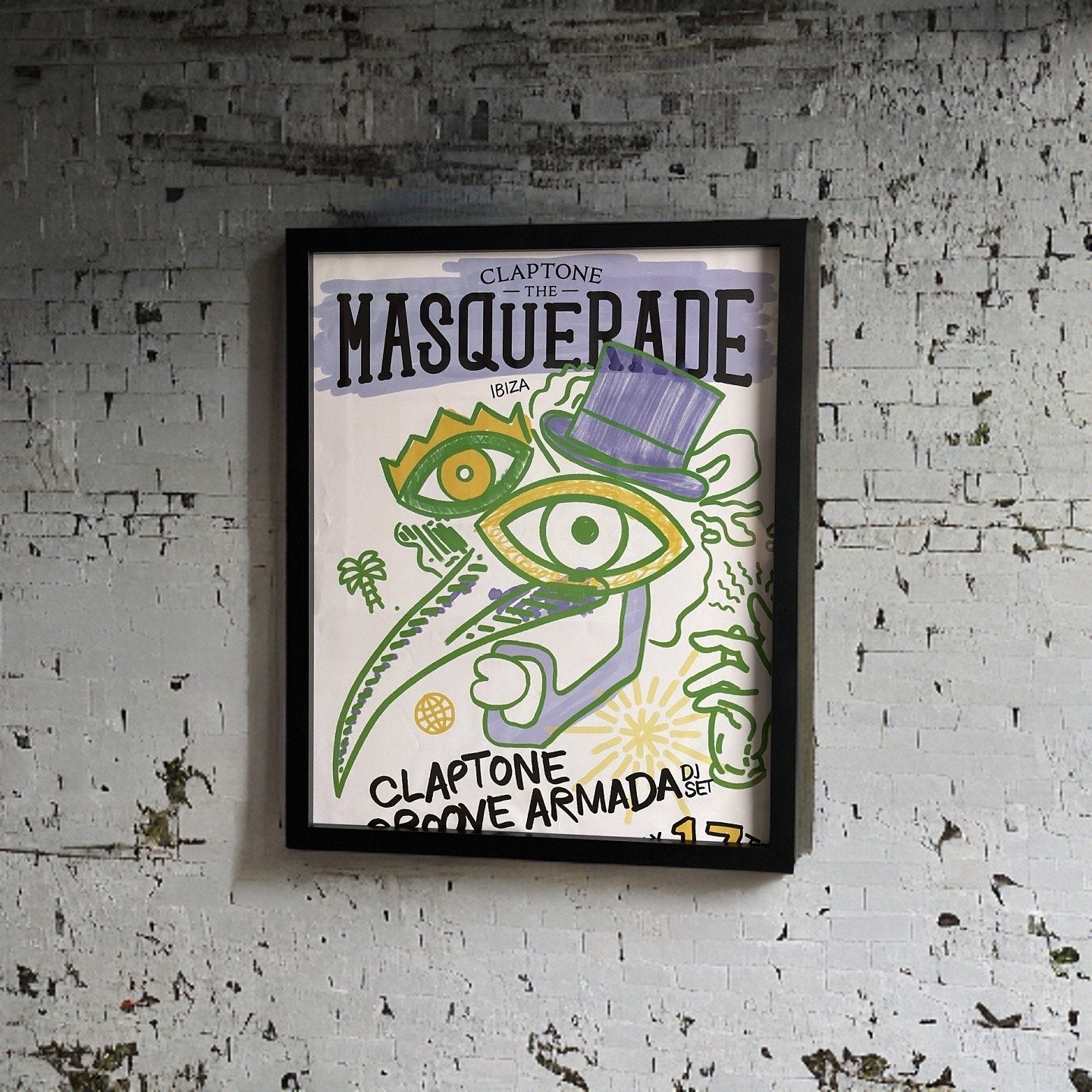 Masquerade ~ Genuine Pacha Ibiza Framed Dj Artwork | A3 Luxury Black Frame