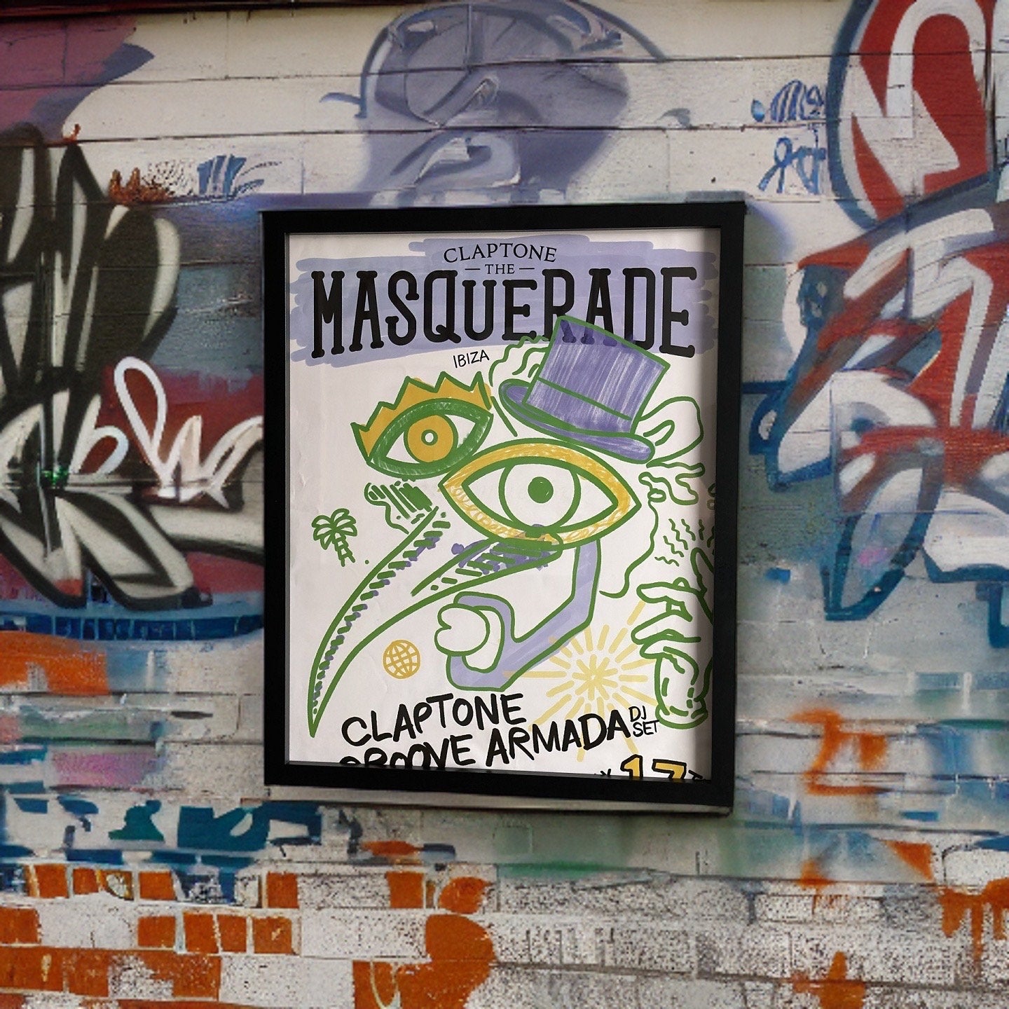 Masquerade ~ Genuine Pacha Ibiza Framed Dj Artwork | A3 Luxury Black Frame