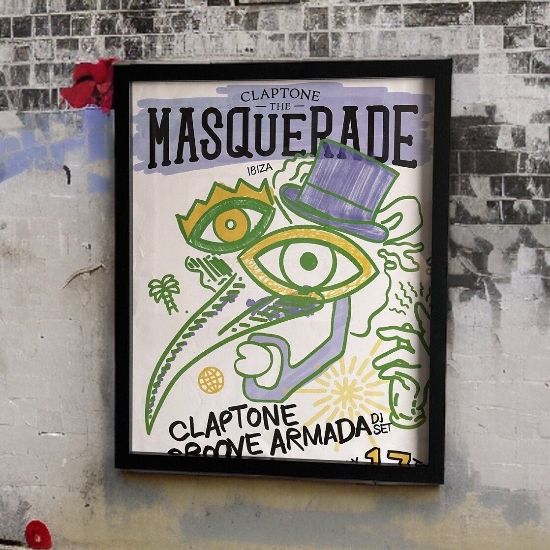 Masquerade ~ Genuine Pacha Ibiza Framed Dj Artwork | A3 Luxury Black Frame